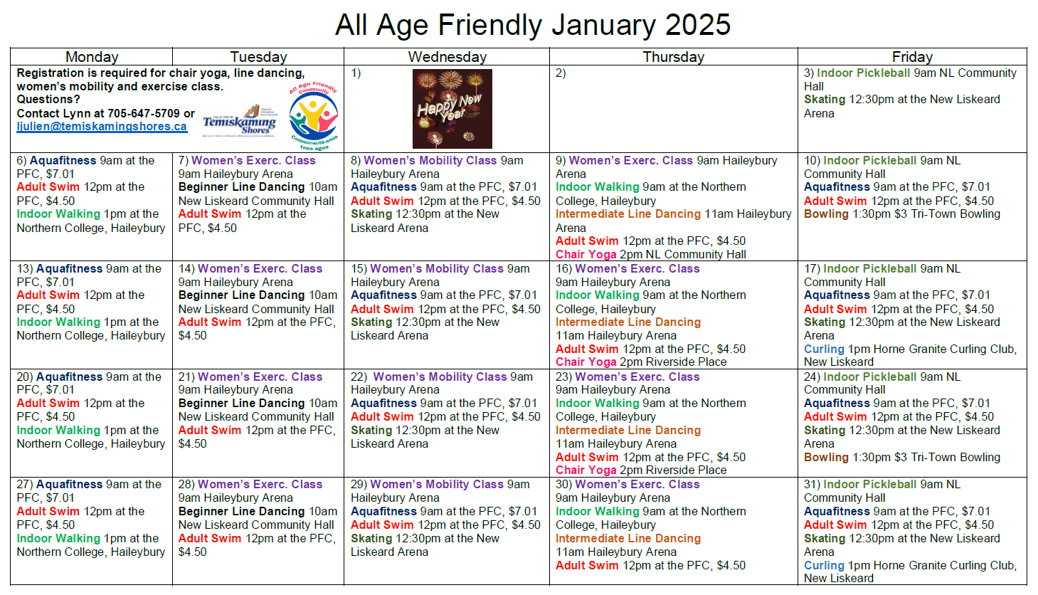 All Age Friendly January Calendar