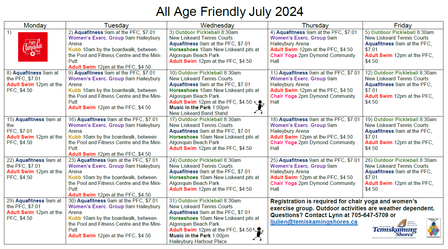 All Age Friendly July Calendar