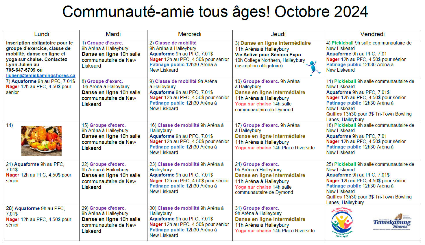 All Age Friendly French October Calendar