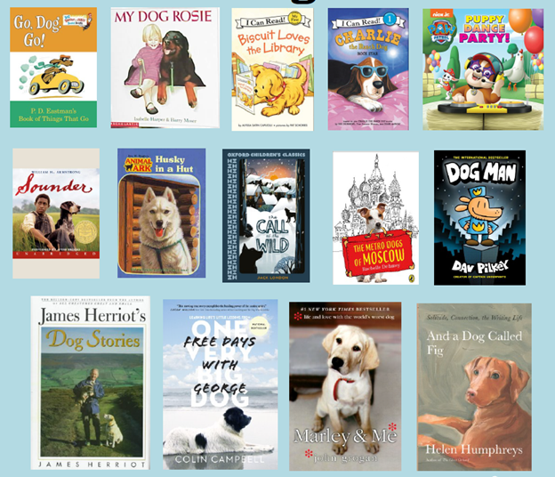 picture of dog books in library